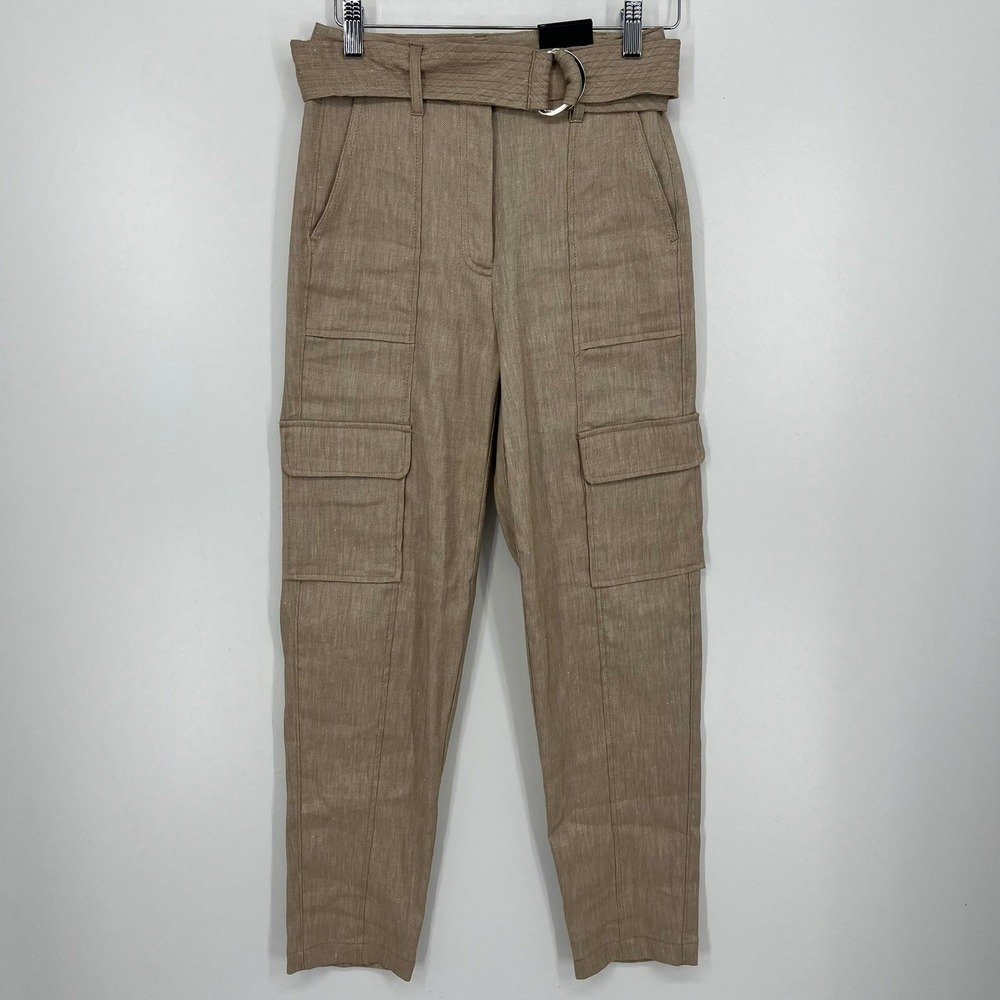 White House Black Market Sahara Twill Linen Belted Utility Pants 00R New NWT